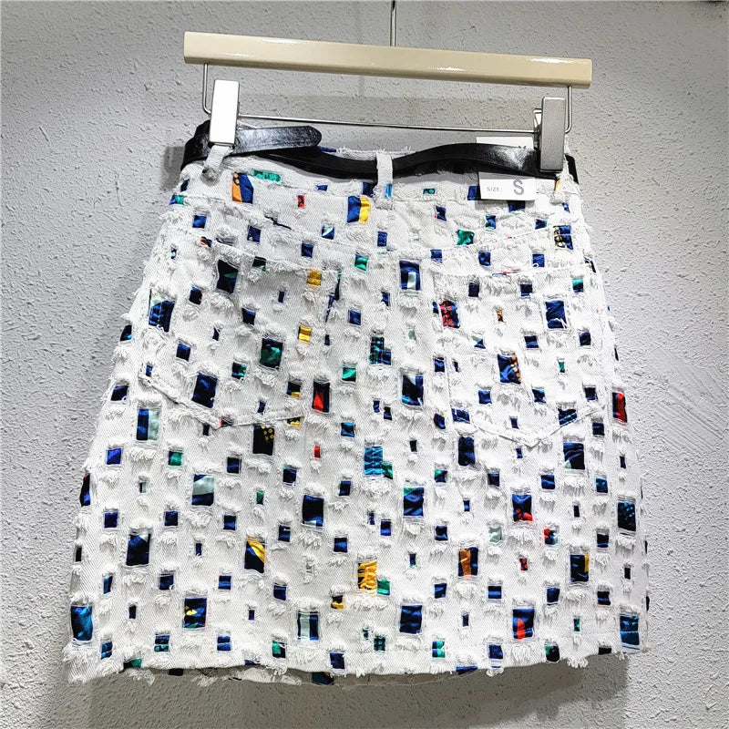 High Waist Denim A-Line Skirt