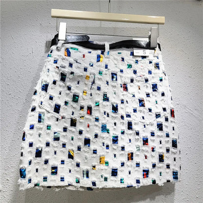 High Waist Denim A-Line Skirt