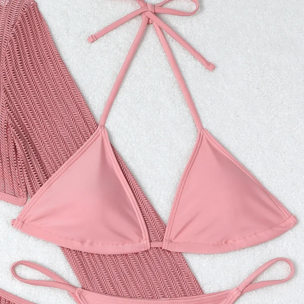 3-Piece Crochet Bikini & Cover-Up Set