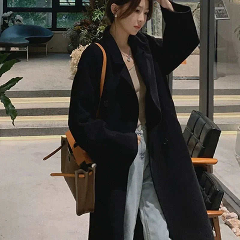 Elegant Woolen Mid-Long Coat