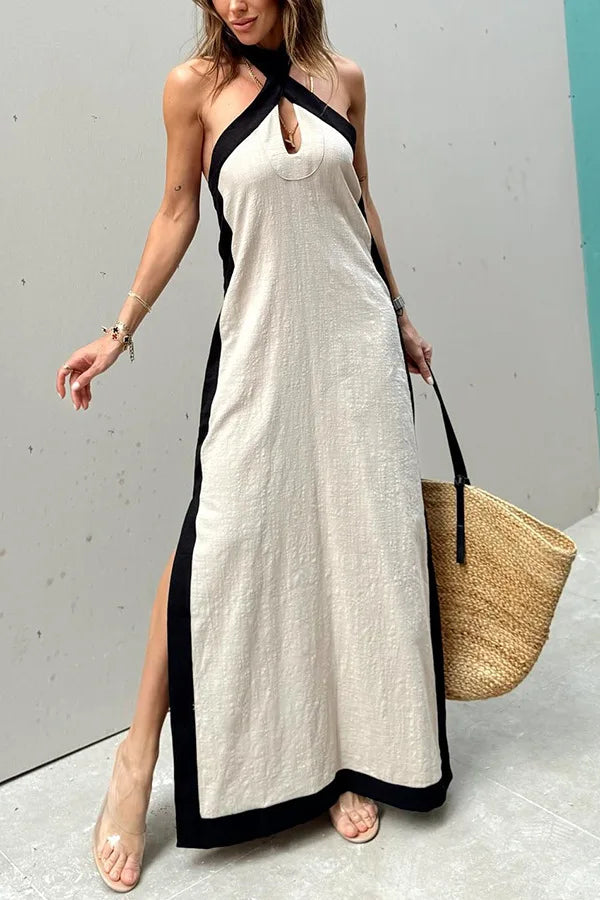 Vintage Breeze Backless Maxi Dress
