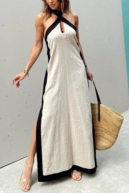 Vintage Breeze Backless Maxi Dress