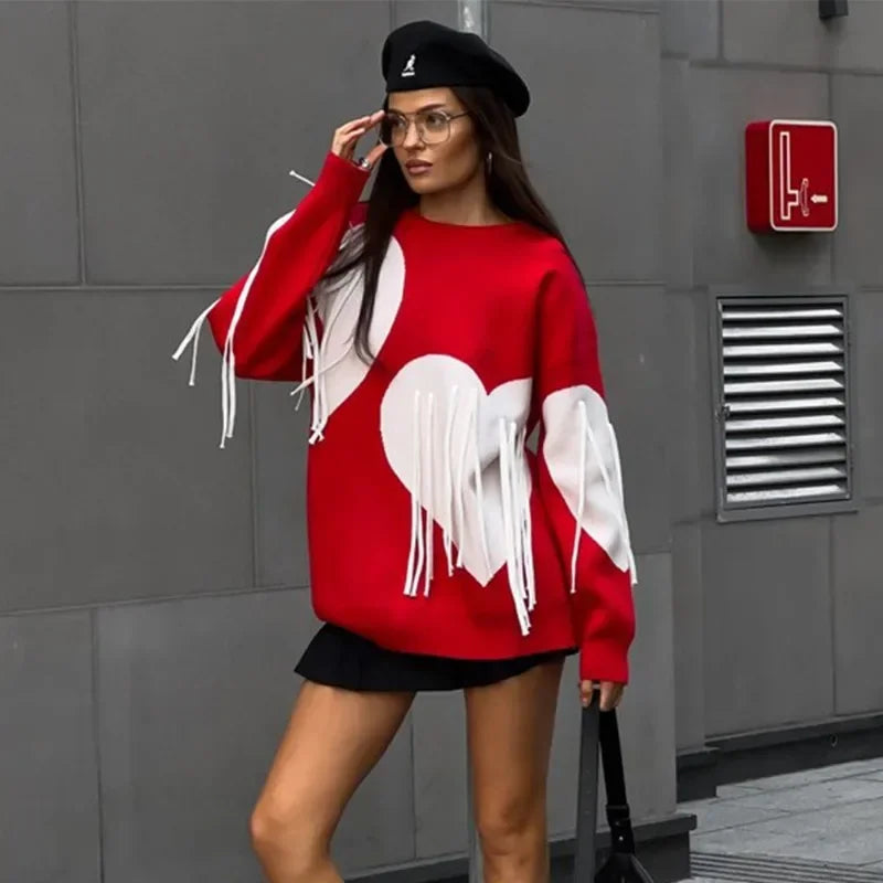 Playful Heart Tassel Sweater