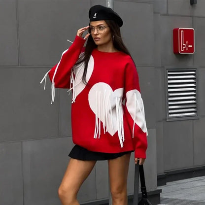 Playful Heart Tassel Sweater