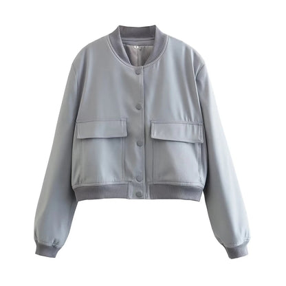 Stand Collar Pocket Jacket for Women