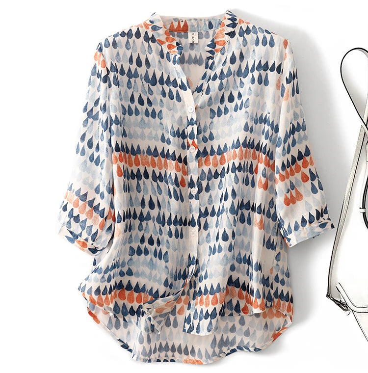 Vintage Chiffon Print Button Blouse