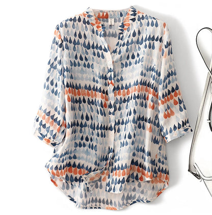 Vintage Chiffon Print Button Blouse