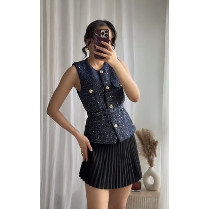 Glam Sequin Belted Vest