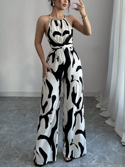 Bloom Muse Retro Halter Print Jumpsuit