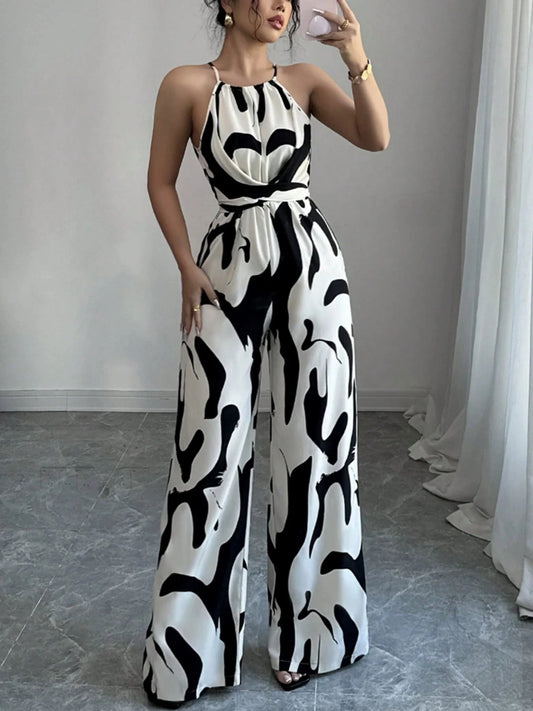 Bloom Muse Retro Halter Print Jumpsuit