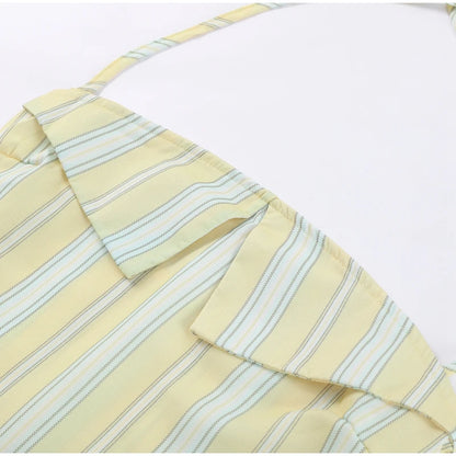 Striped Halter Lace-Up Beach Set