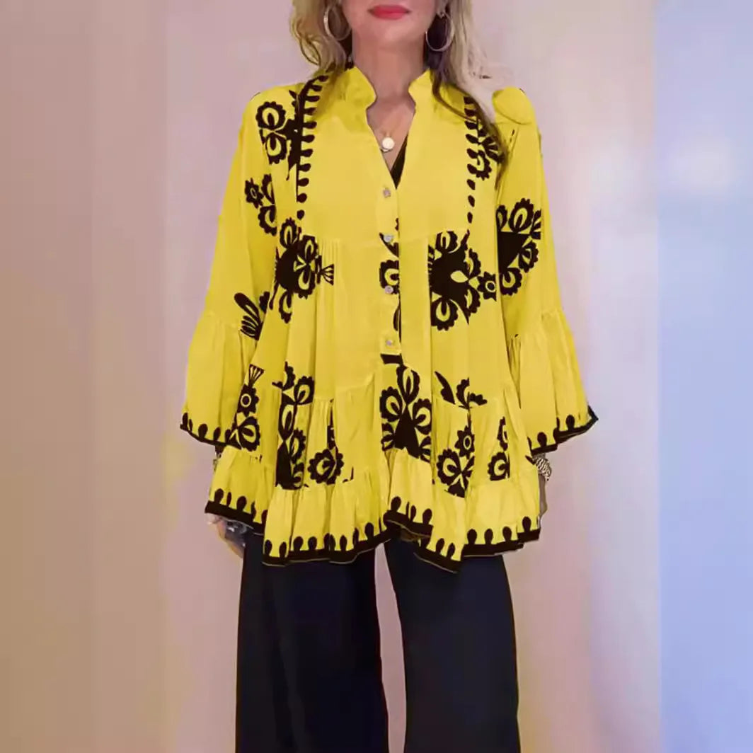 Elegant Print Long Sleeve Blouse