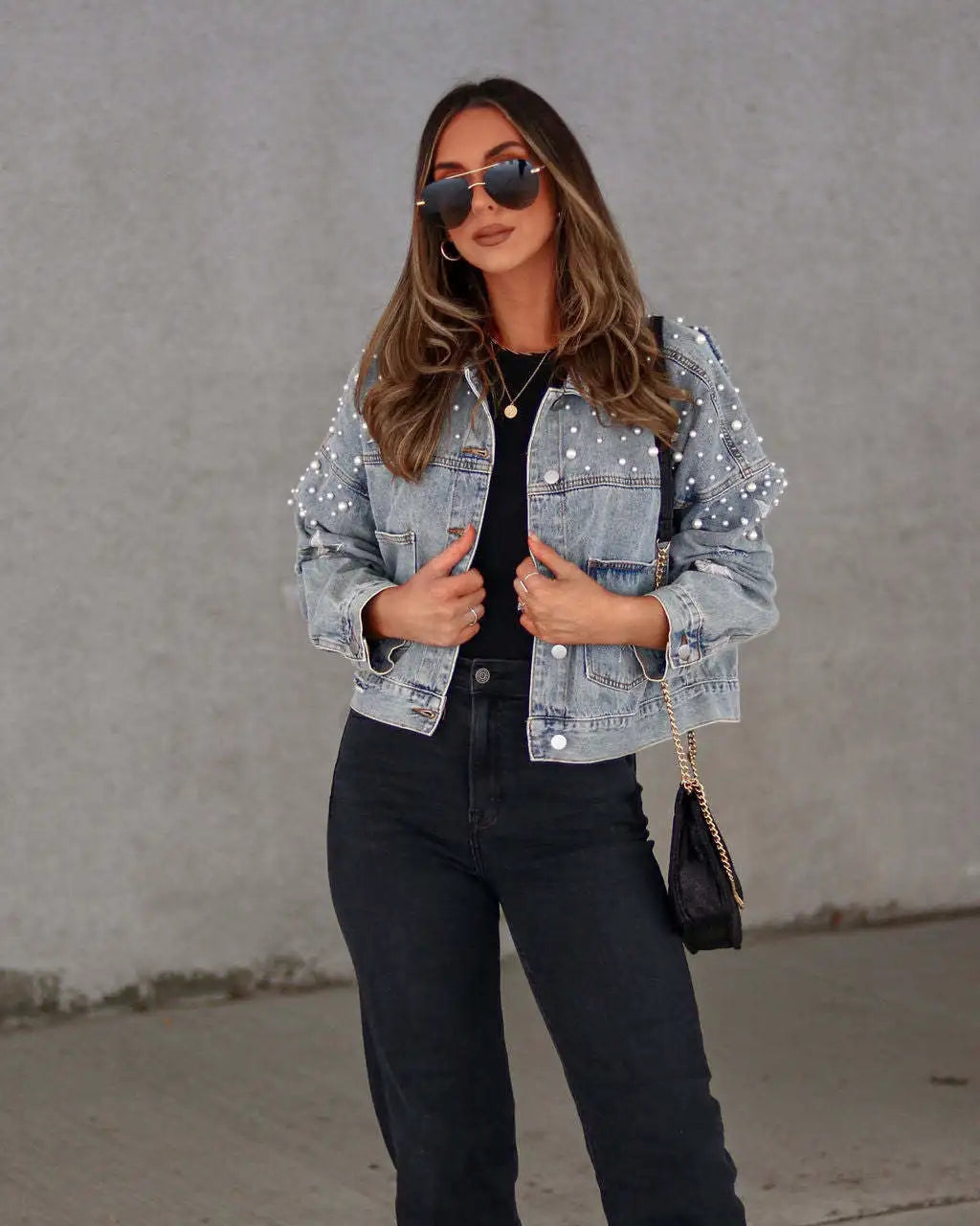 Glam Starry Beaded Denim Jacket