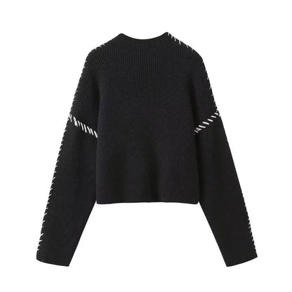 Contrast Knit O-Neck Sweater