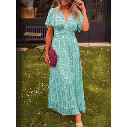 Elegant Floral V-neck Beach Dress