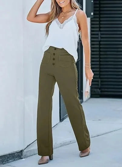 Buttoned Straight-Leg Cargo Pants