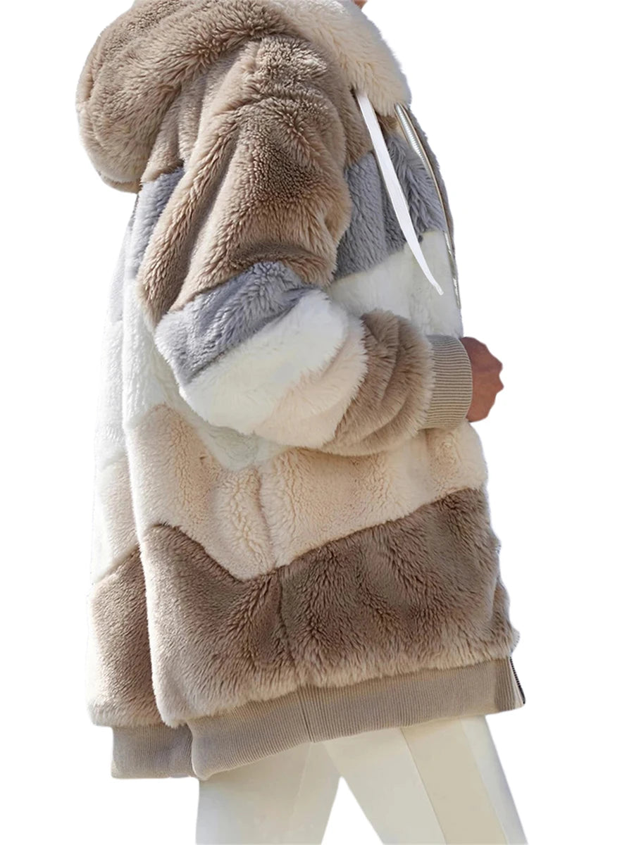 Hooded Plush Coat — Stylish Warm Zip-Up