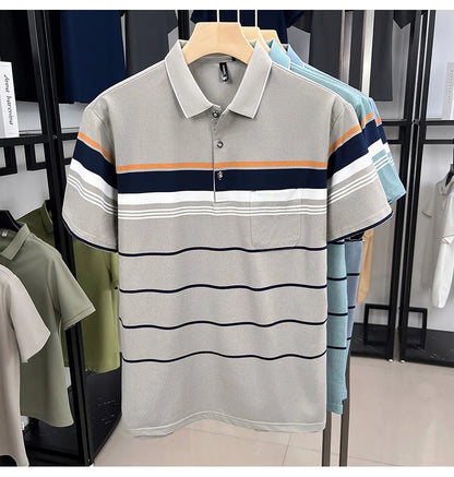 Luxury Color-Block Striped Polo Shirt