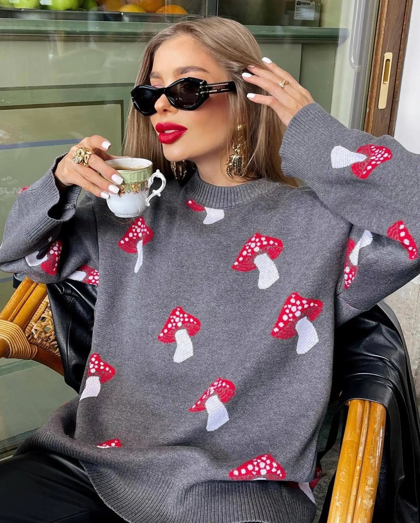 Whimsical Mushroom Knit Sweater