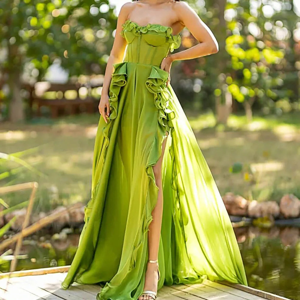 Sultry Grace Strapless Chiffon Gown
