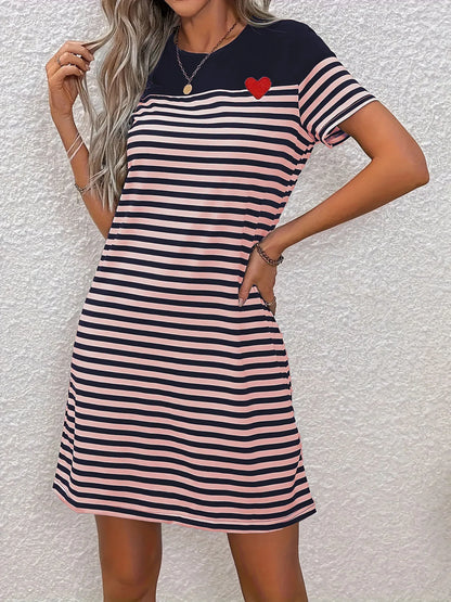 Trendy Striped Colorblock T-Shirt Dress