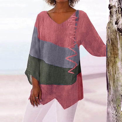 Chic Patchwork V-Neck Tee