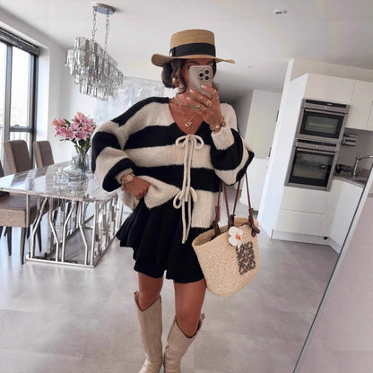 Knitted Open Cardigan Round Neck