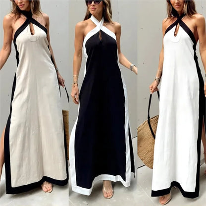 Vintage Breeze Backless Maxi Dress