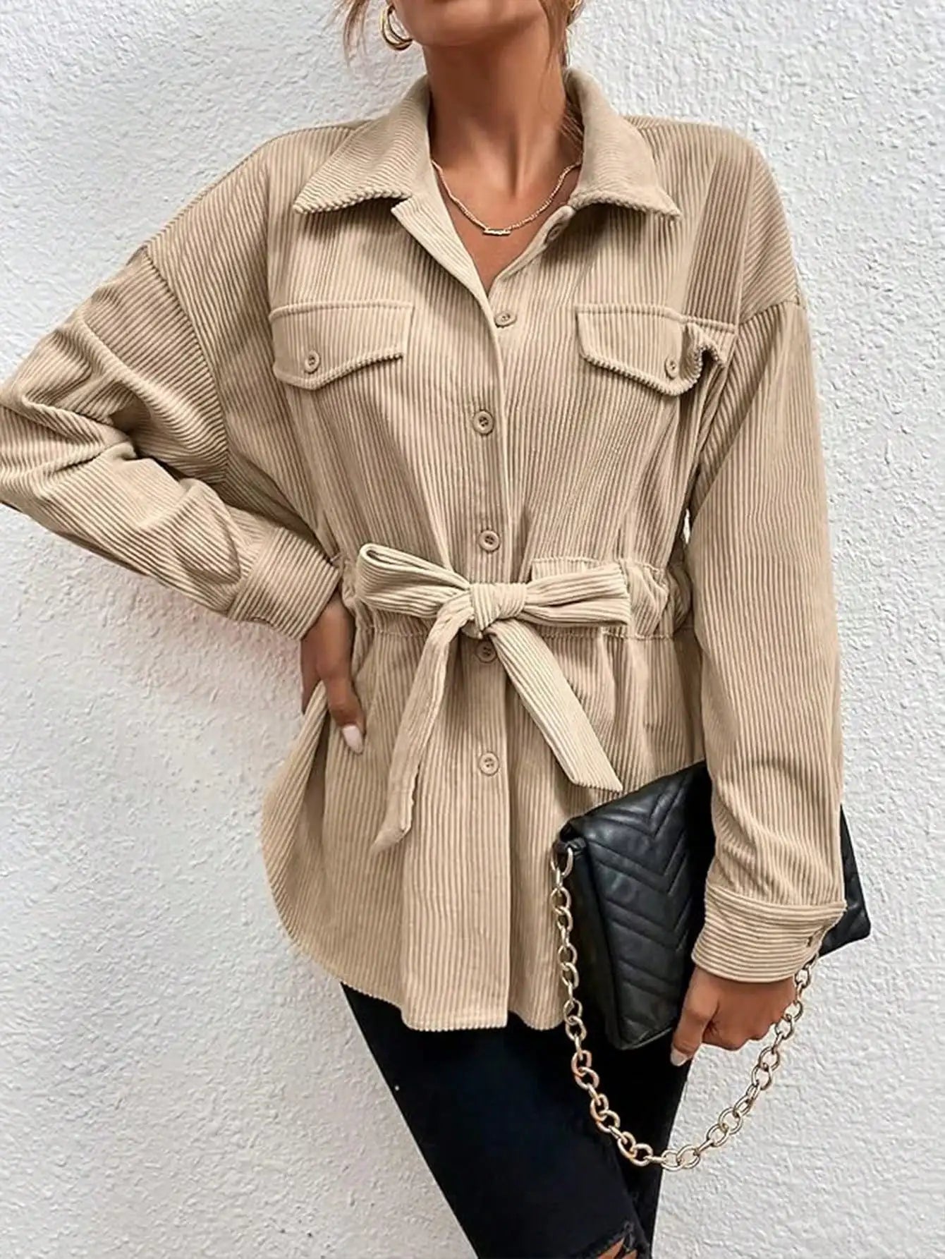 Long Sleeve Belted Coat