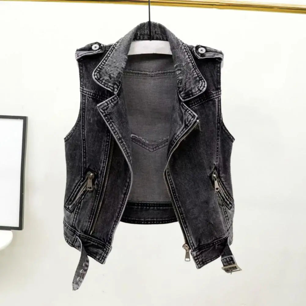 Studded Denim Punk Vest