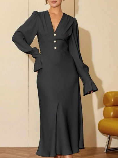 Sophisticated Slim V Neck Chiffon Dress