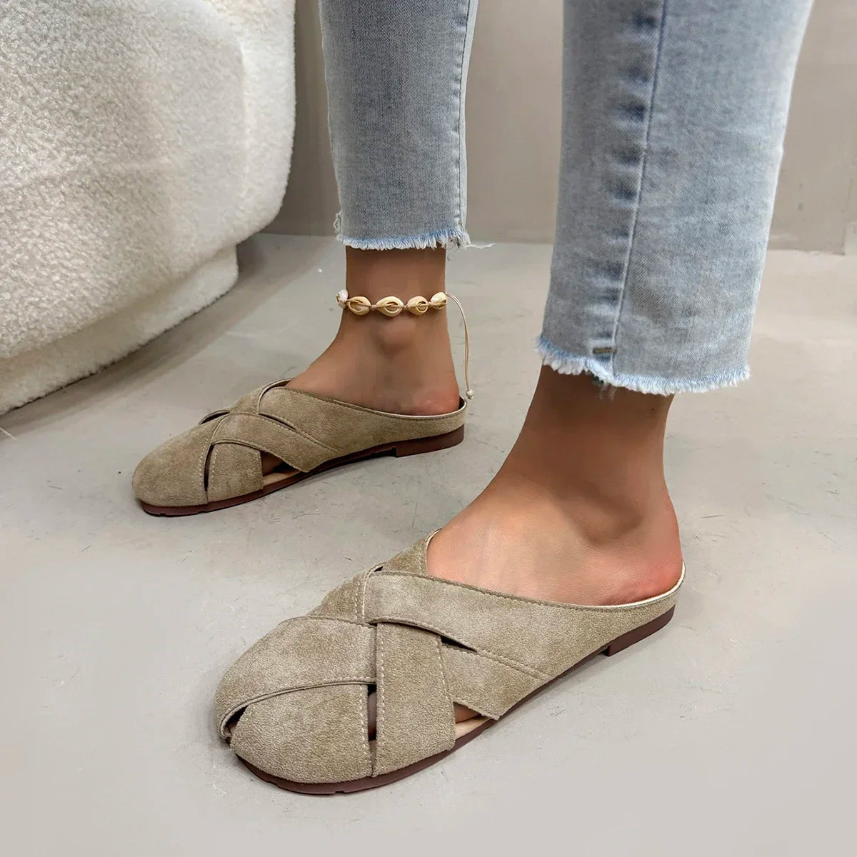 Retro Crossover Flat Mules for Women