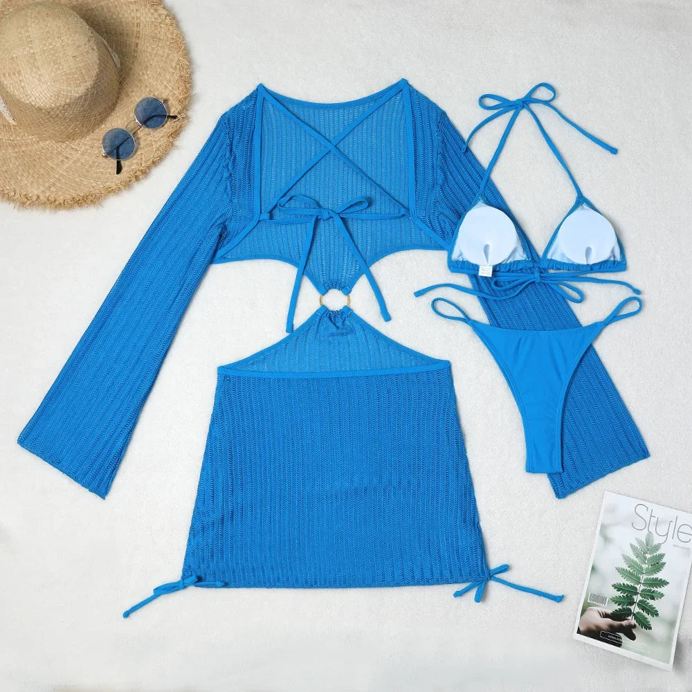 3-Piece Crochet Bikini & Cover-Up Set