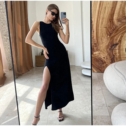 SculptKnit Sleeveless Split Midi Dress