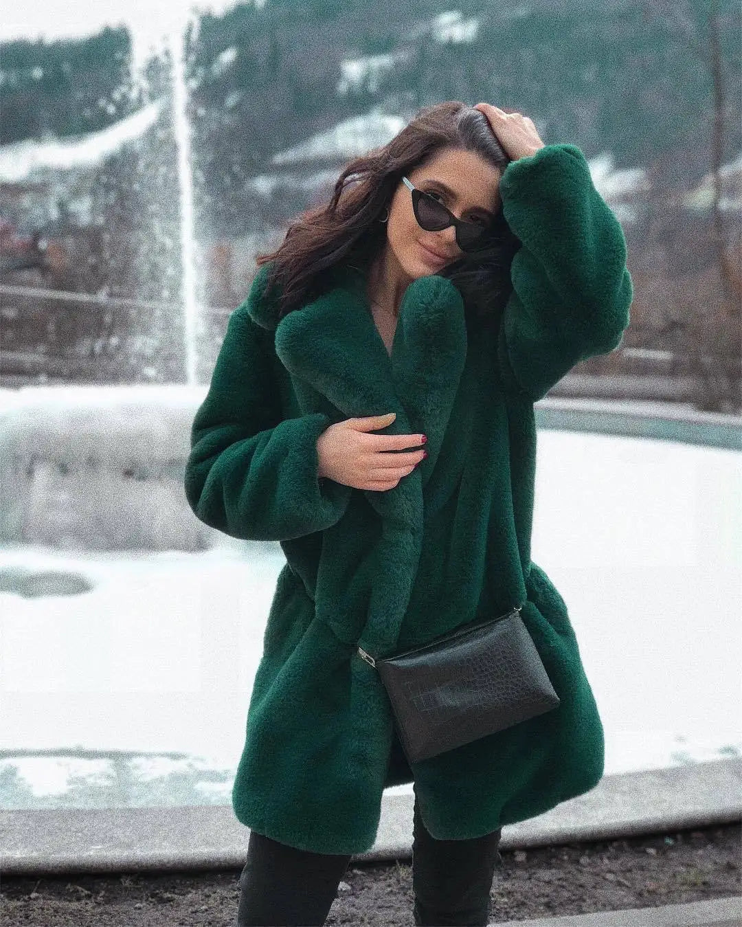 PlushLuxe Long Lapel Fur Coat