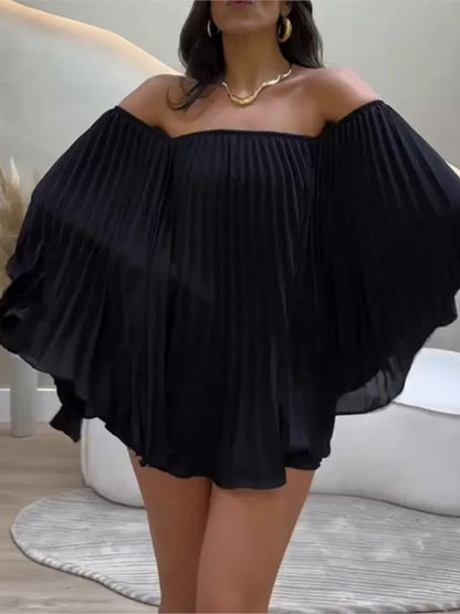 Glimmer Drape One Shoulder Shorts Set