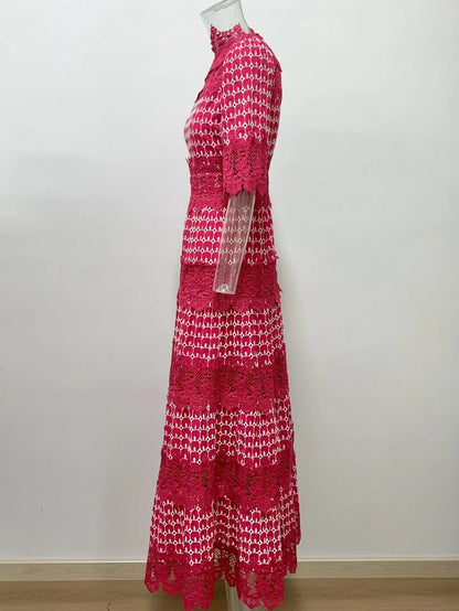 Crimson Charm Tiered Midi Dress