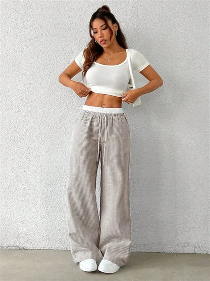 Striped Wide Leg Woven Pants