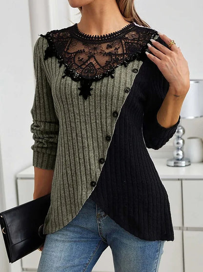 Lace Echo Cross-Hem Knit Top