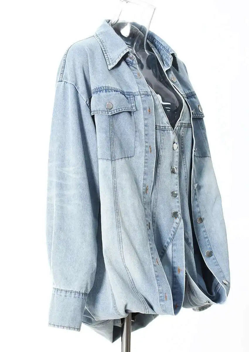 Deat Spliced Belt Denim Coat