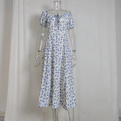 Elegant French Backless Floral Dress