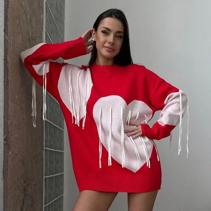Playful Heart Tassel Sweater