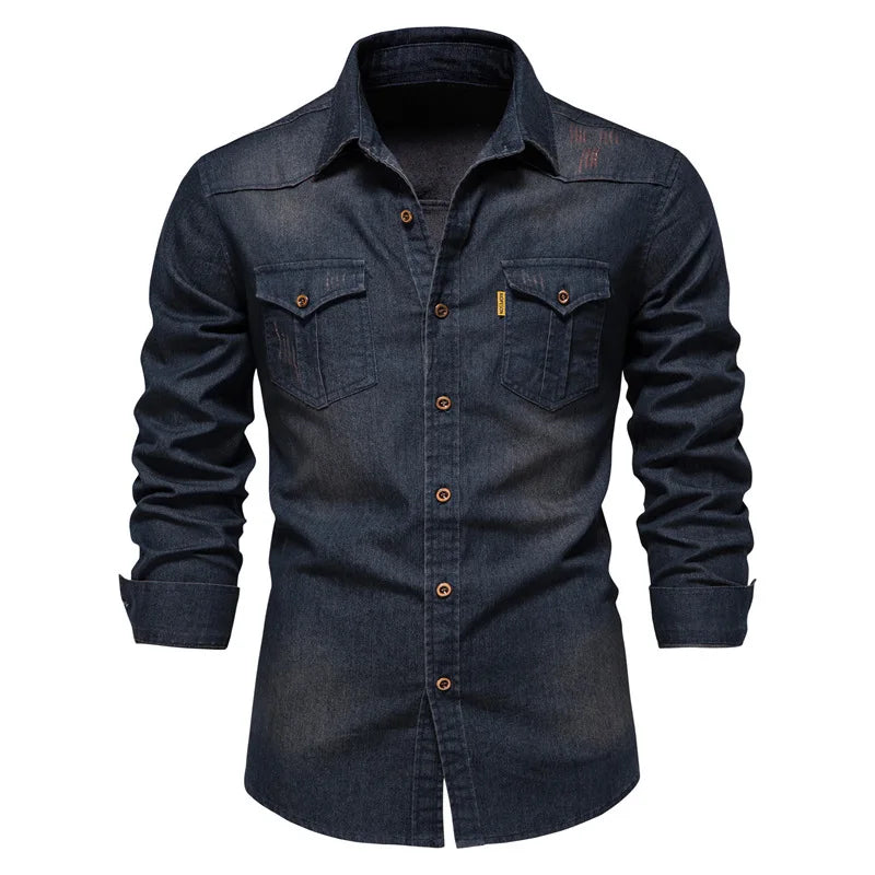 Elastic Cotton Slim Fit Denim Shirt