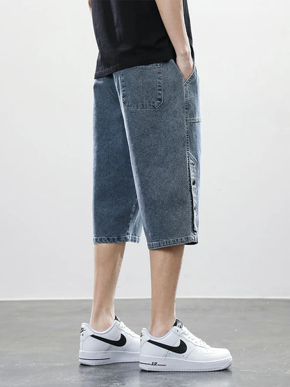 Men’s Washed Denim Capri Shorts