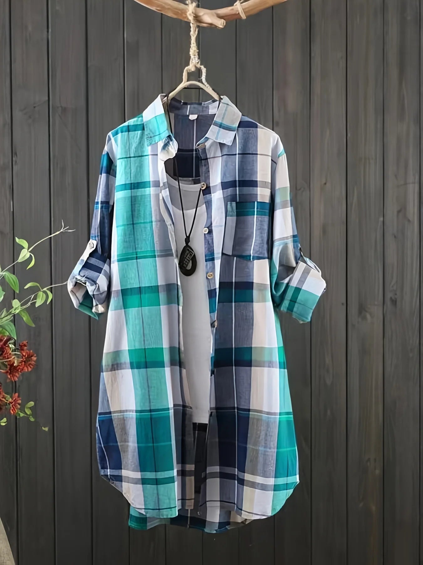 Plaid Charm Oversized Lapel Shirt