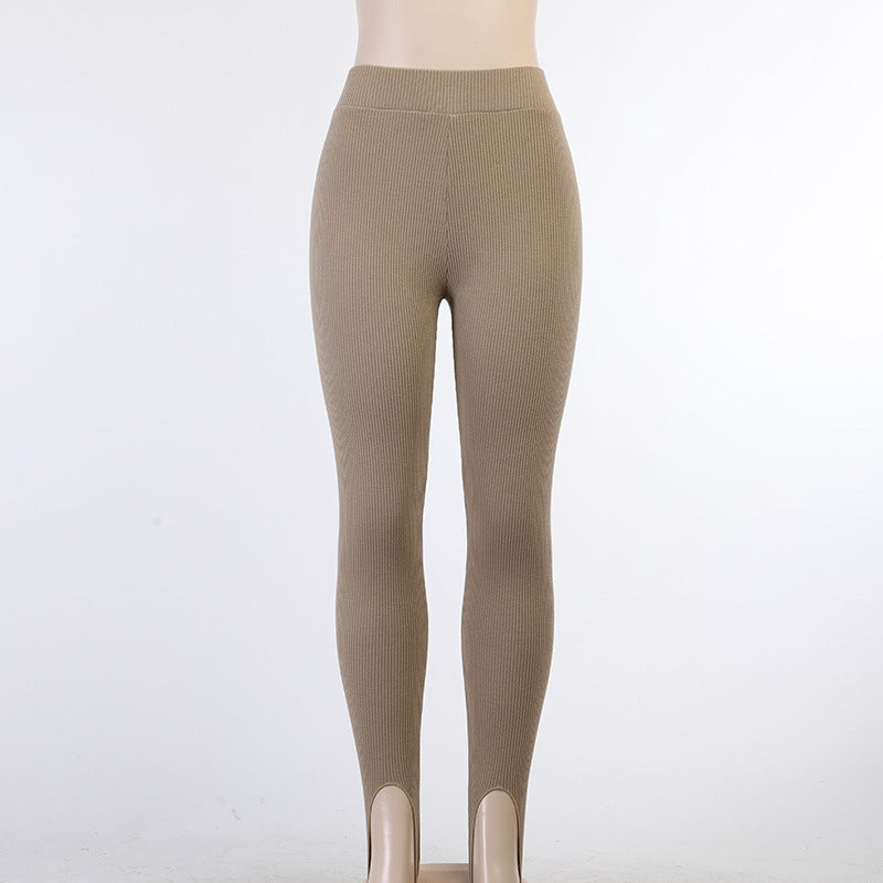 Beige Ribbed Knit Leggings