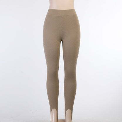 Beige Ribbed Knit Leggings