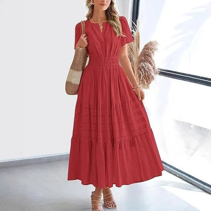 V-Neck Puff Sleeve Beach Dress