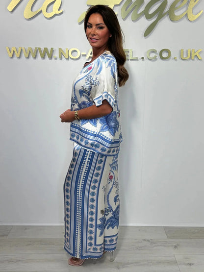 Satin Breeze V-Neck Two-Piece Set