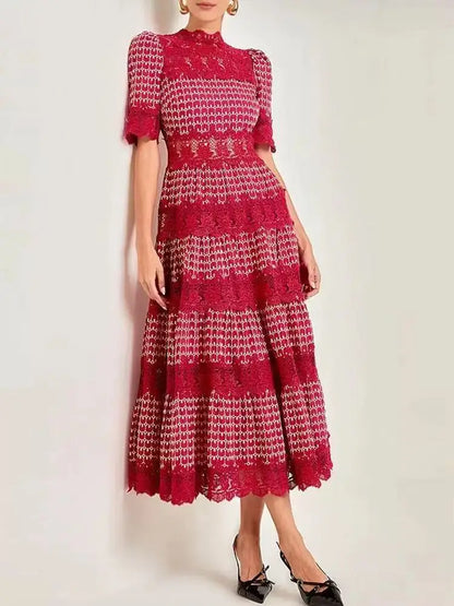Crimson Charm Tiered Midi Dress